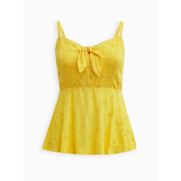 torrid Tops - Torrid Yellow Peplum Eyelet Cami Front Bow Size 2X